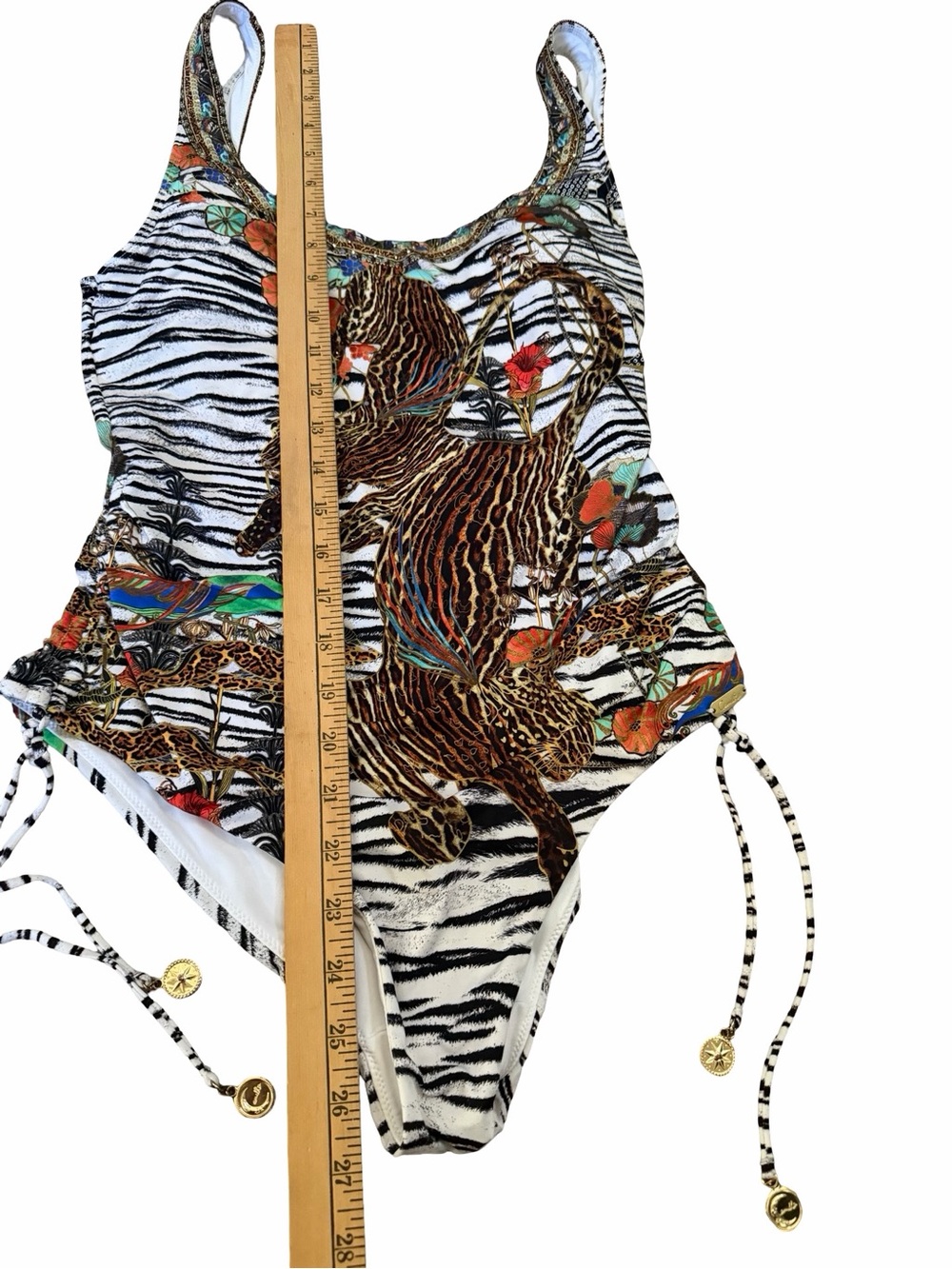 Camilla Cosmic Conflict One-Piece Swimsuit Gathered Side Ties Crystals Bling M - Picture 13 of 14